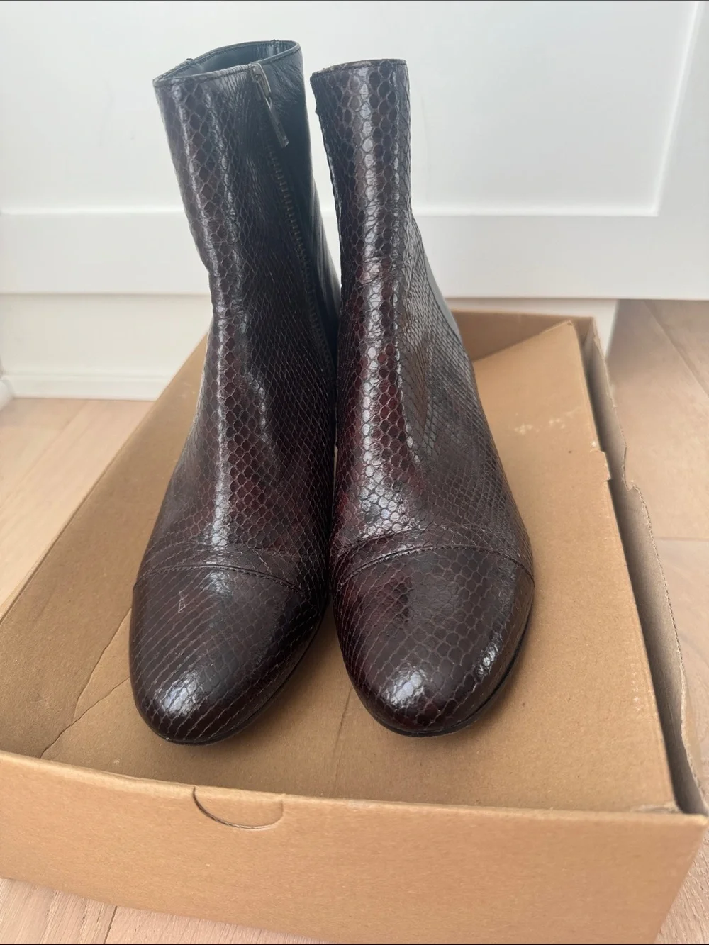 Zadig & Voltaire Dark Brown Snakeskin-Embossed Ankle Boots